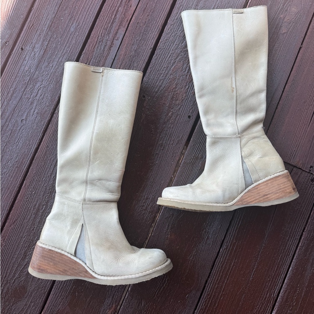 Destroy Vintage Women's Cream Knee-High Boots